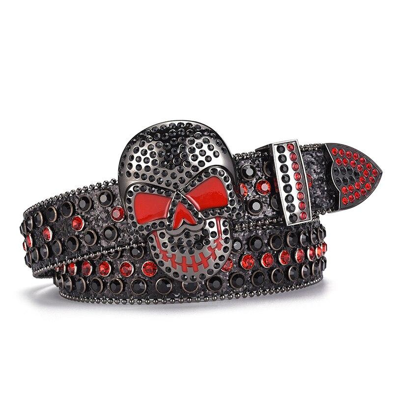 Jeans da Donna Fibbia Testa di Teschio Cintura con Strass Cintura Y2K Design con Borchie Lucide Cintura in PU Cintura con Diamanti Artificiali Cintura Punk Rock da Uomo
