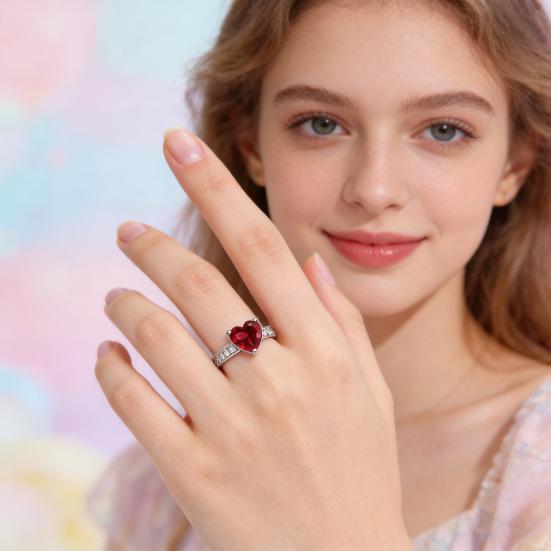 Crystal Heart Ring for Women Cubic Zirconia Heart Shaped Engagement Promise Band Ring Fake Diamond