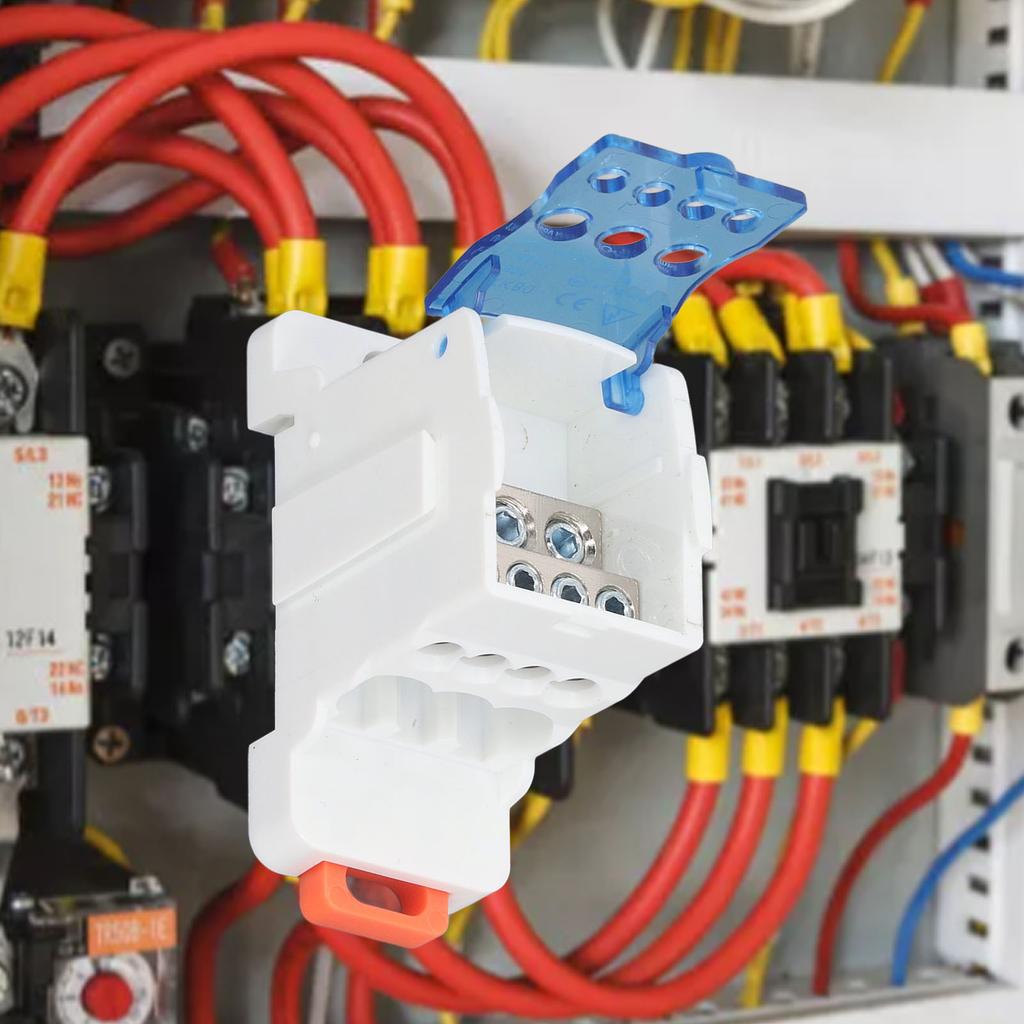 Terminal Power Junction Box, Rated 80A, DIN Rail Mount, Transparent Cover, for Distribution Cabinet