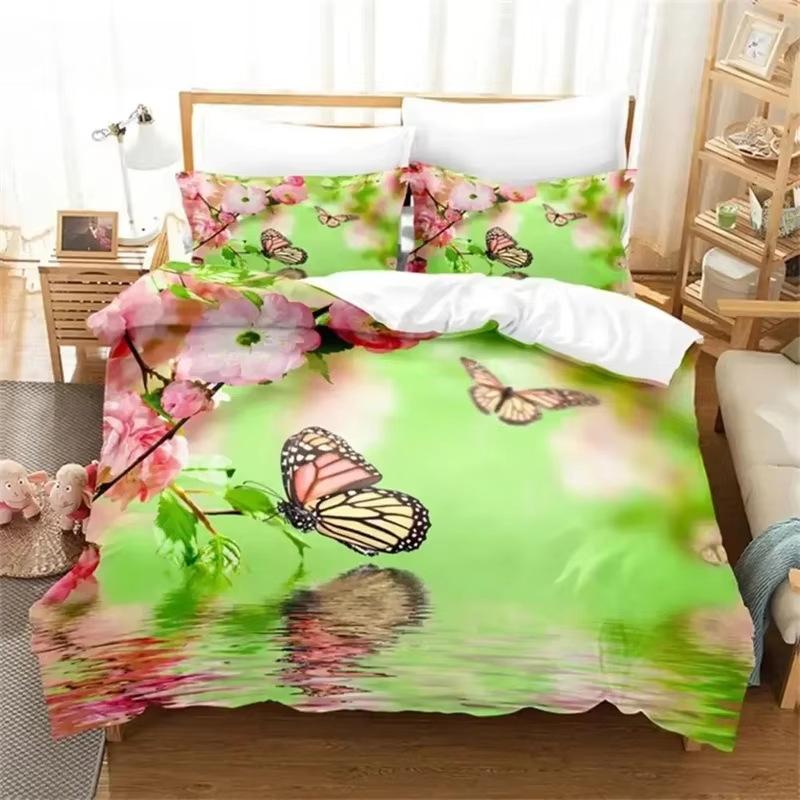 Colorful Butterfly Down Comforter Set Bedding Set 3-piece Duvet Cover Set