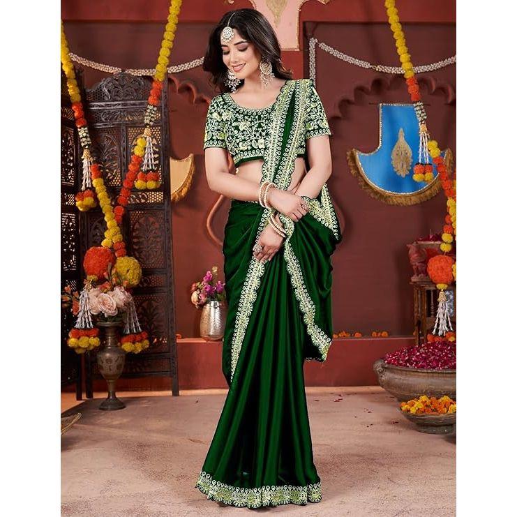 Women's Elegant Designer Sarees Premium Rangoli Fabric with Embellished Border, Lightweight and Stylish Ethnic Wear - Perfect for Parties,