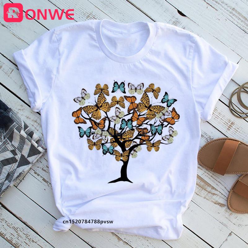 Woman Butterfly Tree 3D Print Harajuku Summer Tshirts Casual Round Neck Short Slee Top T- Shirt
