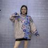 Blue Rhinestone Flower Stand Collar Sweater - Women's Plus Size, Long Sleeve, Thick Knit, 2024 Autumn/Winter Collection