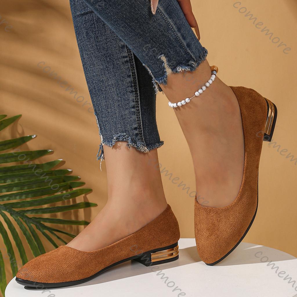 Fashion Comemore Single Shoes Women 2025 Spring Autumn New Suede Pointed Toe Low Heeled Pumps for Women Casual Solid Heels Women Shoes