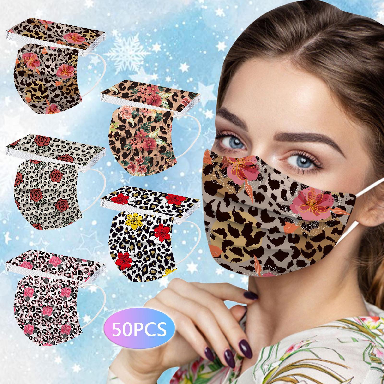 

50 шт. трехслойная одноразовая защитная маска с леопардовым принтом и цветком для взрослых