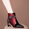 2025 New Soft Leather Short Boots Women's Thick Heel Patent Leather Burgundy High Heel Single Boots Spring, Autumn and Winter Velvet Women's Boots