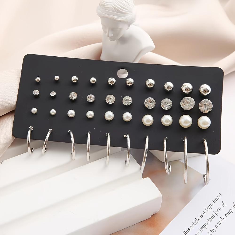 

Hot Sale Pearl Zircon Stud Earrings Set Creative Personality Simple Temperament Earrings Girls Earrings срібний