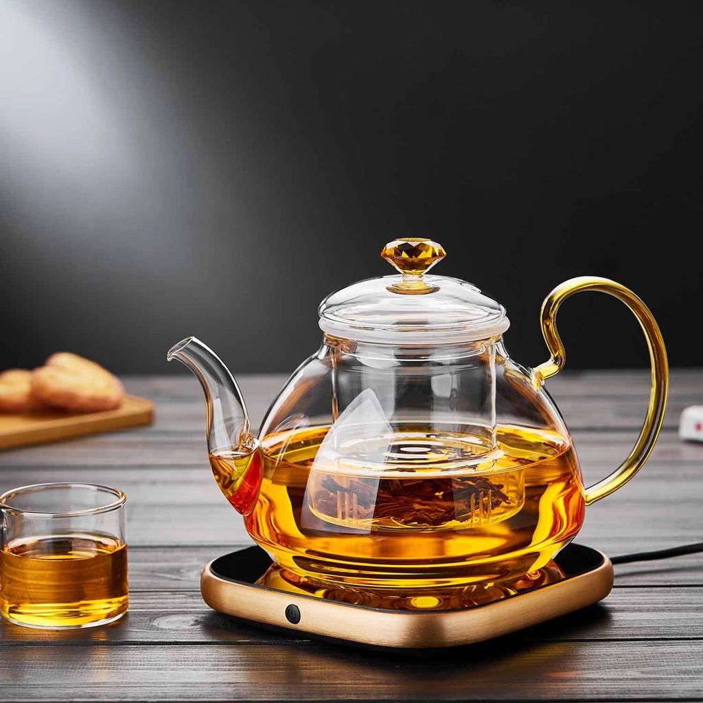 Pokaro Tea Heat-Resistant Glass Teapot, 1350ml, Handmade Glass Teapot, Stylish Transparent Teapot, Heat-Safe, Microwave-Safe, Easy To Clean, Large