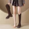 Vintage Brown Knee-High Boots for Women | Autumn Winter Chunky Heel V-Cut Platform Long Booties | Elegant Daily & Party Footwear