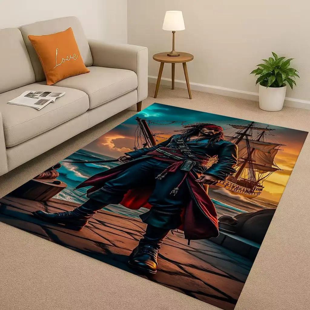 3D Pirates of The Caribbean Jack Johnny Depp Christmas Living Room Non-Slip Area Rug Carpet for Bedroom Sofa,Home Doormat
