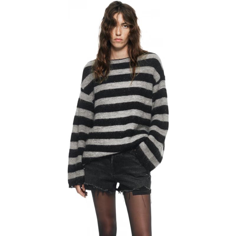 

MO&Co. NOIR Series Mohair Wool Blend Striped Knit Sweater M