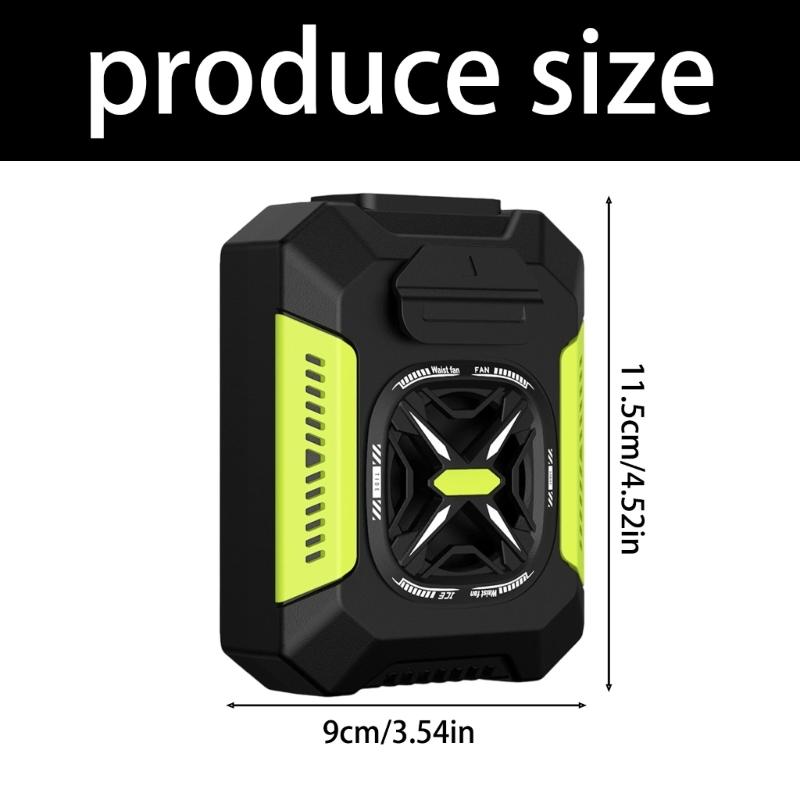 Portable Waist Mounted Cooling Fan Builtin LED Light Carbon Steel Clip with 5000mAh Power Supply for Sports Couriers