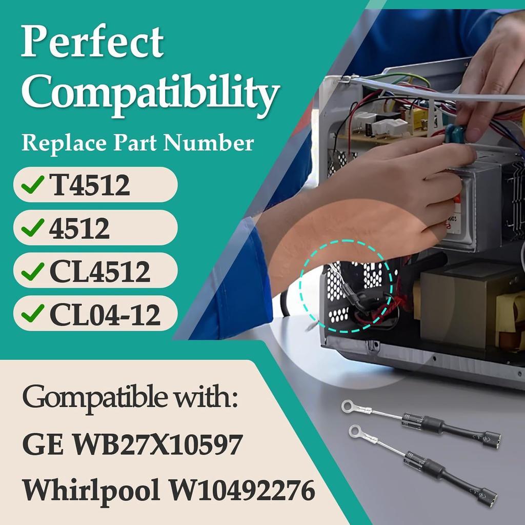 10 Pcs CL04-12 Microwave Diodes 0.5A 12KV Compatible with GE WB27X10597 Whirlpool W10492276 - Replaceable Parts 4512,T4512, CL4512 High Voltage Diode