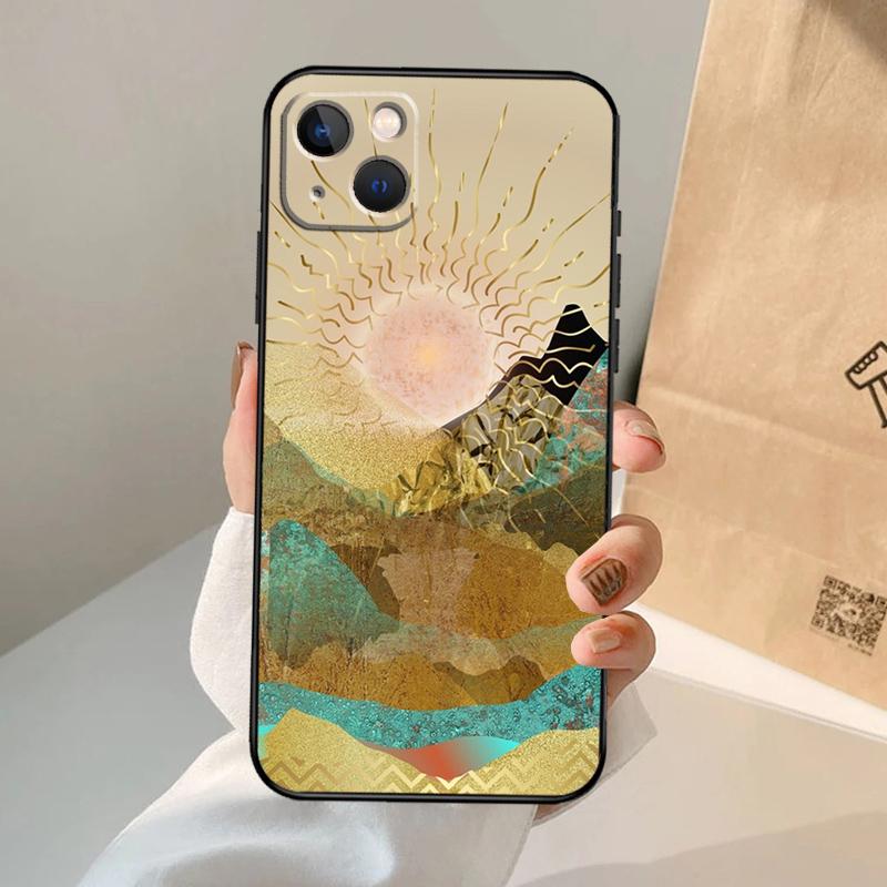 Gold Landscape painting Phone Case For iPhone 17 Air 16 15 14 11 12 13 Pro Max 12 13 mini 15 16 Plus 16e Cover Coque