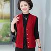 Spring and Autumn Knitted Vest for V-neck Knitted Cardigan Vest for Middle-aged and Elderly Solid Color Vest