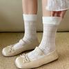 Spring and Summer White Stockings for Children, Long-legged with Geometric Lace Edging, Pure Cotton, Anti-Spangling, Bone-Free Women's Stockings