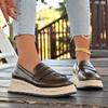 Women's Penny Loafers Brown Leather Thick-soled Straw Woven Shoes Fashion Platform Wedges Heels Female Casual Slip-on High Heels