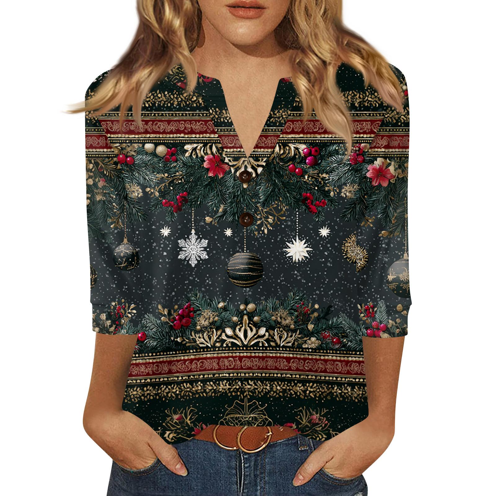 

Жен. Футболка С принтом Пуговицы Рукав 3/4 Повседневные Выходные Мода Классический Классический V-образный вырез Обычный Верх L армия зеленый