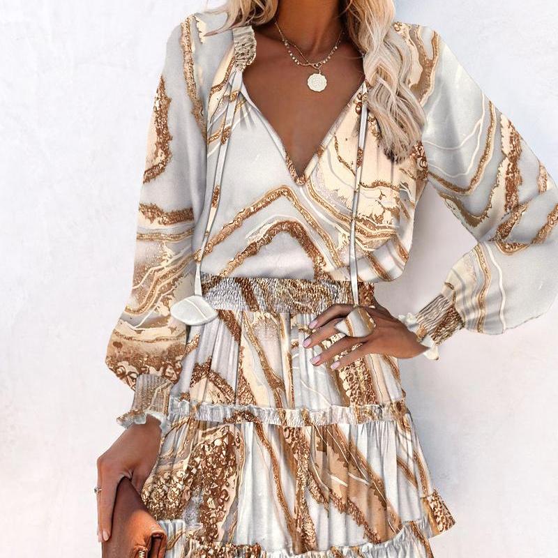 

Новое модное платье с длинными рукавами и v-образным вырезом на талии с запахом XXL бежевый