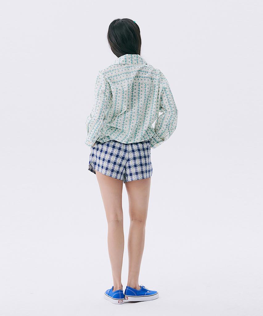 JUNEJUNE SPACE Floral Check Banding Shorts_Navy