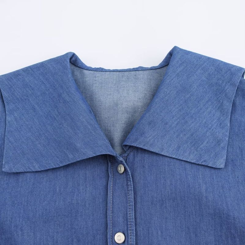 Kaslead New Arrival Women's Clothing Fashion Style Denim Effect Cotton Flat Lapel Long Sleeve Shirt 6929061