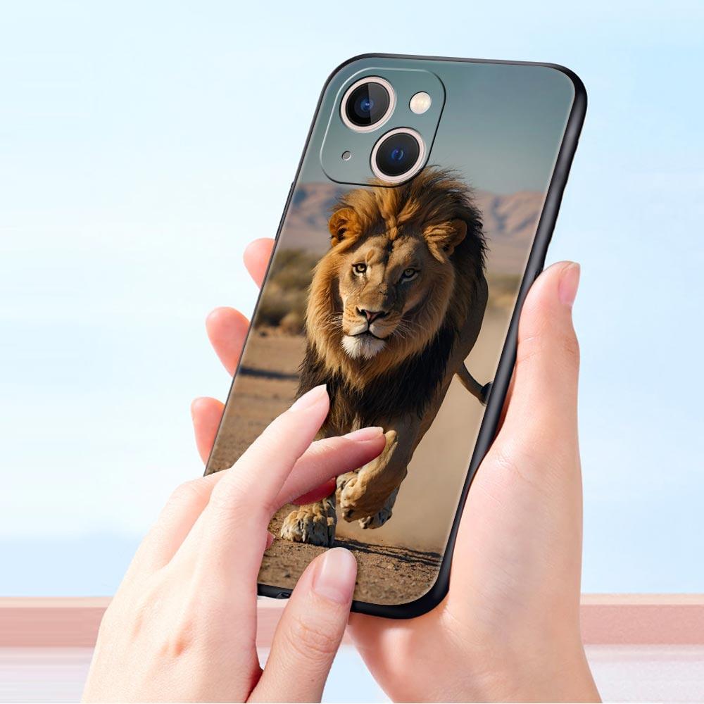 Lion King Animal Phone Case For iPhone 17 16 15 Pro Max 11 12 13 14 7 8 Plus SE 2020 X XR XS Cover Soft Black