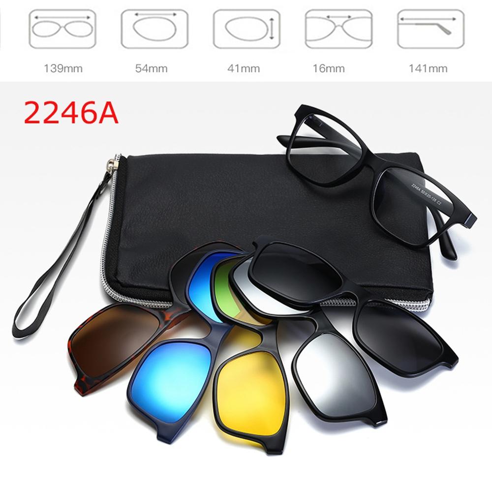 6 In 1 Polarized Sunglasses Men Women Magnetic Clip On Glasses TR90 Optical Prescription Eyeglass Frames Magnet Clips
