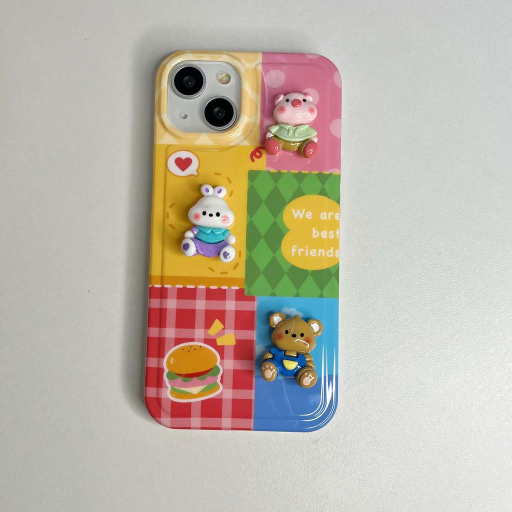 Imd 3d Relif Rabbit Pig Bear Friend Cute Cartoon Shell For Iphone 11 12 Promax 14 Pro Max 13promax Soft Silicone Phoe Case