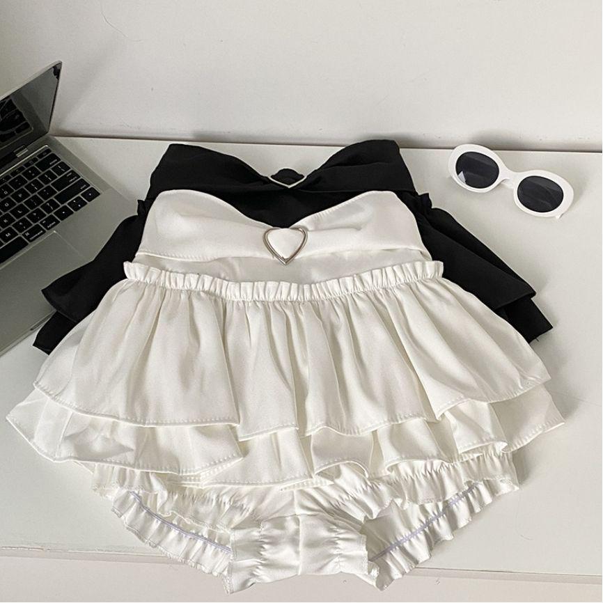 Sweetheart Double Layer Ruffle Skirt Pants with Elastic Waist