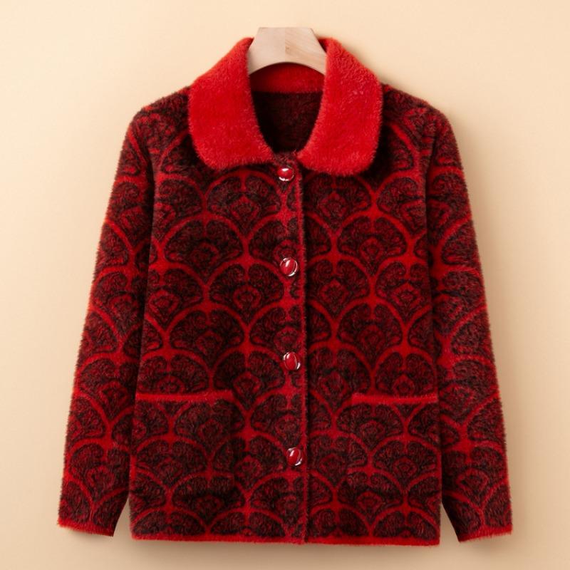 Grandma Spring and Autumn Clothes Woolen Top Women's Middle Age Old Man Mother New Coat Year Old 0 Old Man Old Woman Clothes