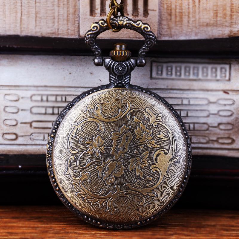 Vintage Antique Bronze Ghost Skull Pocket Watch Necklace with Double Guns Design