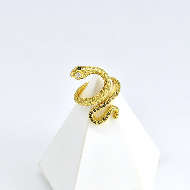 Retro European-American Snake Ring: Gold-Plated Copper Winding Animal Design