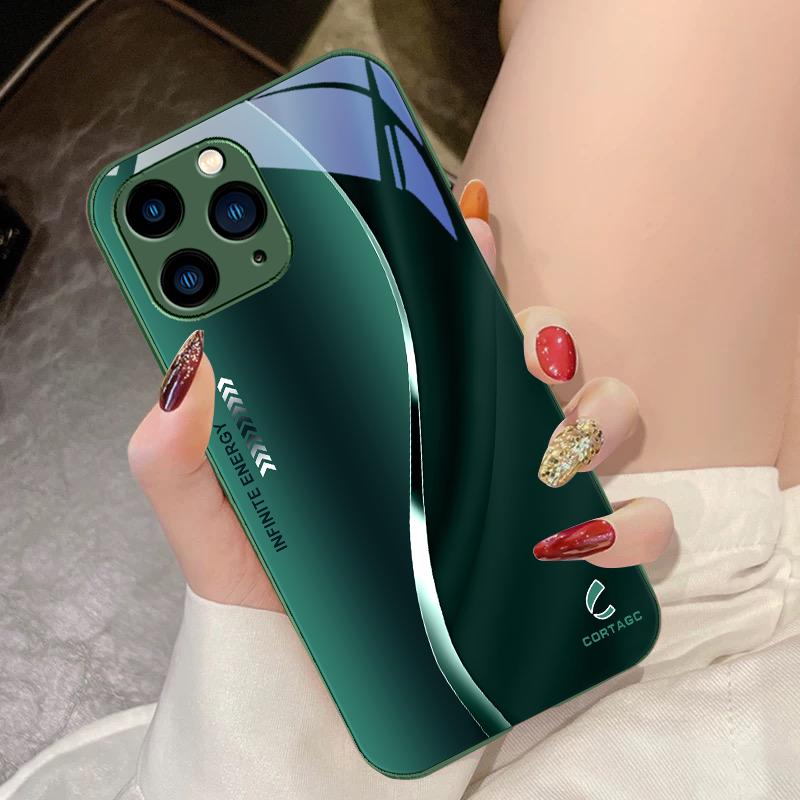Black Tempered Glass Phone Case For IPhone 15 Pro 14 13 12 Mini 11 XS Max XR 7 8 Plu SE 2020 2022 Liulian Texture Sapphire Blue