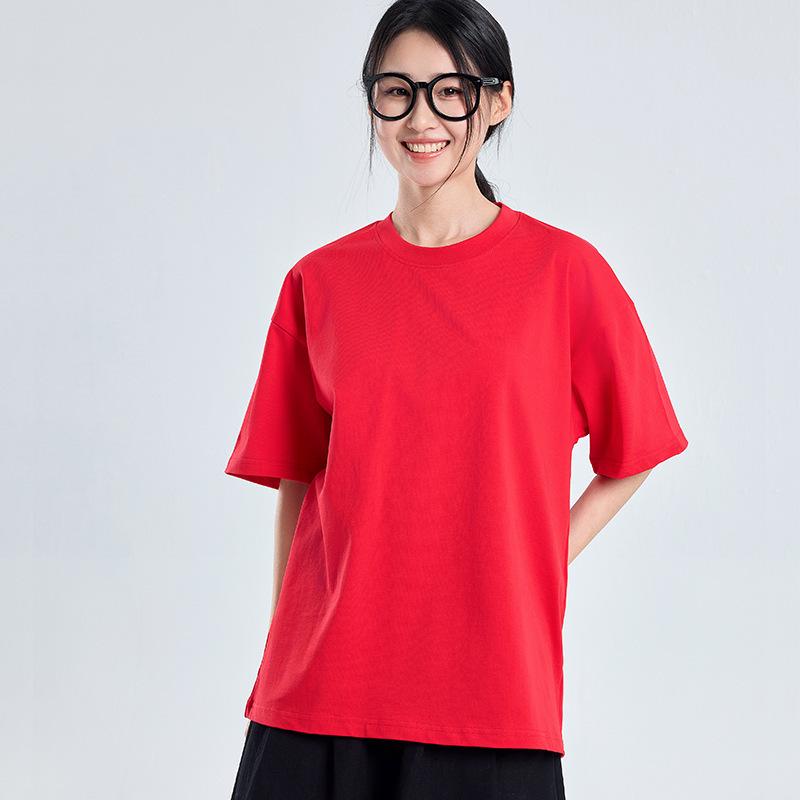 450g Heavyweight Short Sleeve Men's Summer Pure Cotton Tee with Small Collar