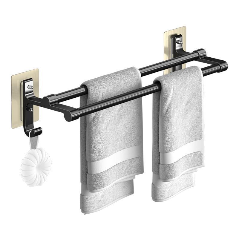Double Bar Aluminum Alloy Towel Rack - Punch-In Type with Non-Marking Sticker