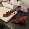 Fashion SUOJIALUN 2025 Summer New Brand Women Sandal Fashion Narrow Band Ladies Elegnat Gladiator Shoes Thin High Heel Dress Pumps Shoes
