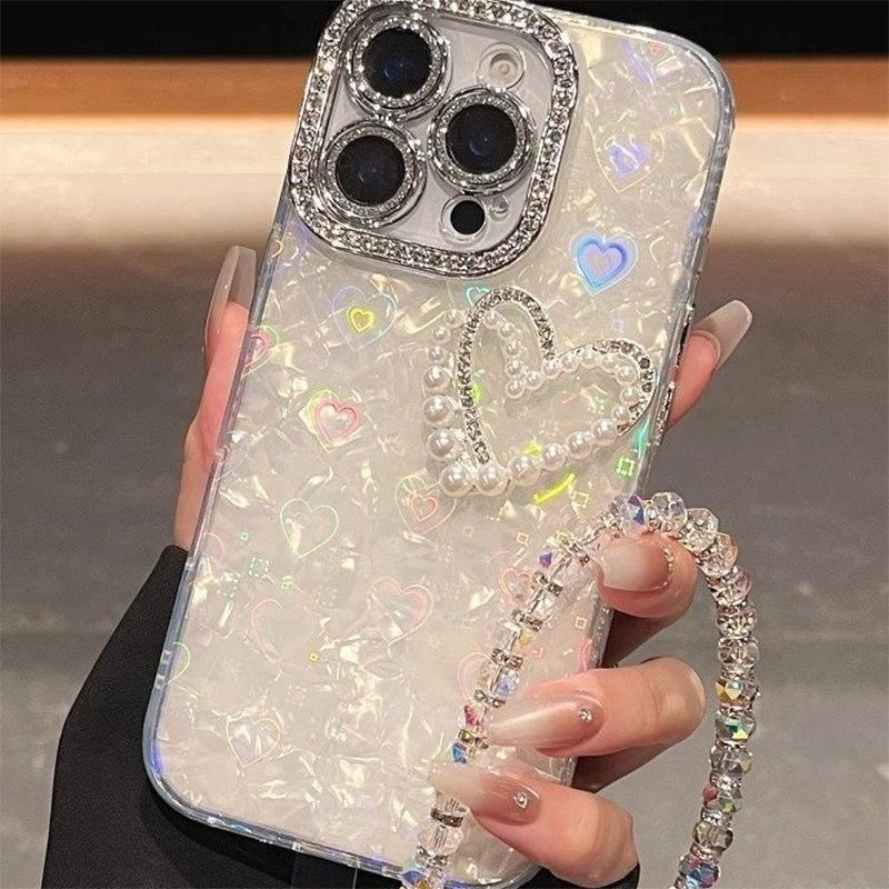 Pearl Rhinestone Love Applies To Apple 17Promax Mobile Phone Case Iphone16 Shell Pattern 15 Luxury 14 All-inclusive