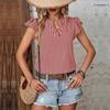Chic Women's Striped V Neck Ruffle Blouse Short Sleeve Summer Tops