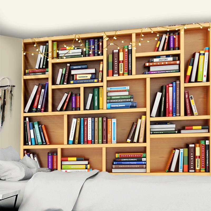 Bookshelf Book Tapestry Wall Hanging Family Bedroom Decoration Polyester Fabric Bohemian Bedspread Art Printing