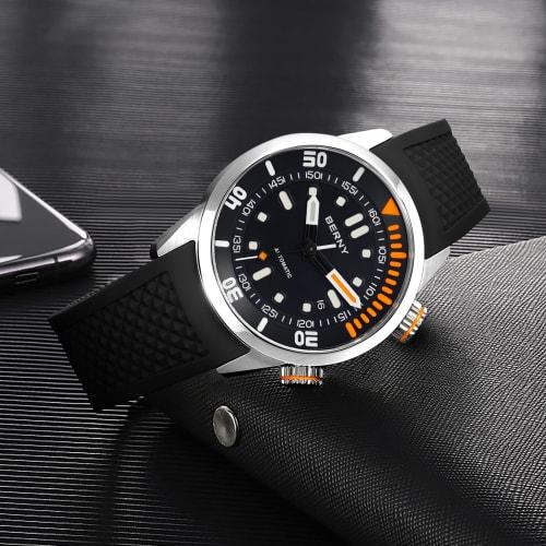 BERNY Watch Men's Mechanical Watch Men's Watch Men's Watch Men's Automatic Diving Watch | 20ATM Waterproof, Sapphire Glass, Comfortable Silicone Band,