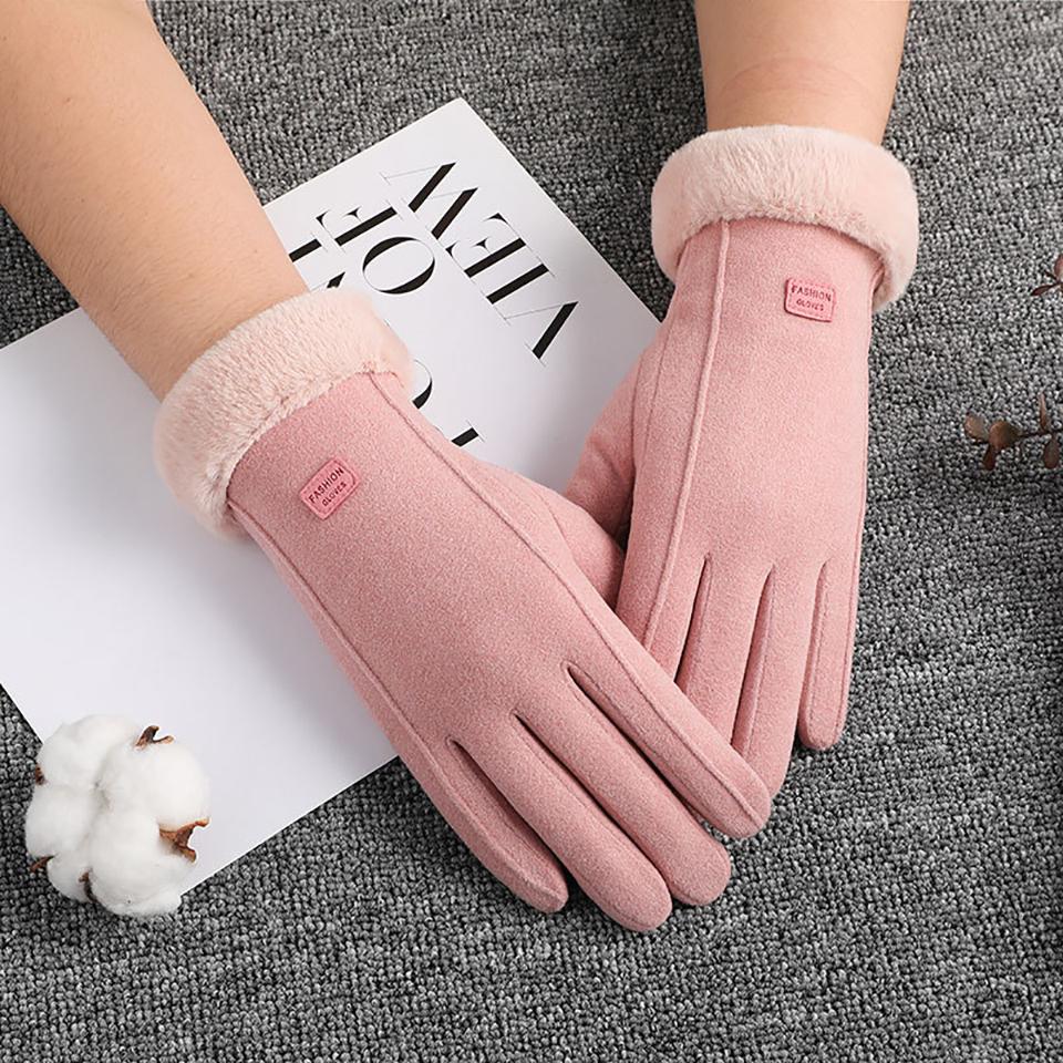 Loogdeel Fashion Warm Suede Outdoor Guantes Lady Touchscreen Driving Gloves Sports Cycling Mitten Women Winter Thick Plush Glove