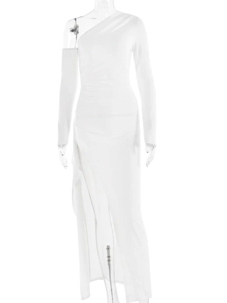 Nouă rochie maxi cu ruptură înaltă, dintr-o singură bucată, femei, cu mânecă lungă, fără spate, sexy, pentru petrecere, rochie lungă pentru damă, modă solidă, rochii mozabile cu fante