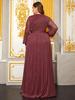 Plus Size Women's Deep V-Neck Lantern Sleeve Evening Gown with Slit - FMGN1043