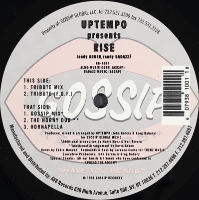 12inch Record UPTEMPO - Rise GG1001,GG1001 Gossip Records 1998 US Dance & Electronica Used
