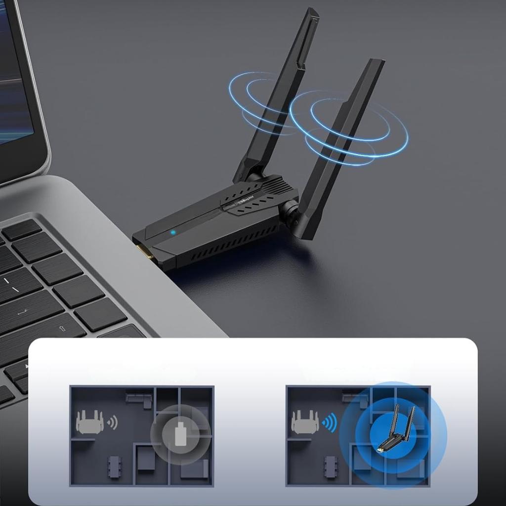 Usb Wlan Card Wifi Adapter 6W For Pc 2.4/5/6 Ghz Wpa3 Receiver
