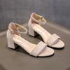 Summer new large-size sandals women's fashion versatile medium heel with high-heeled sandals