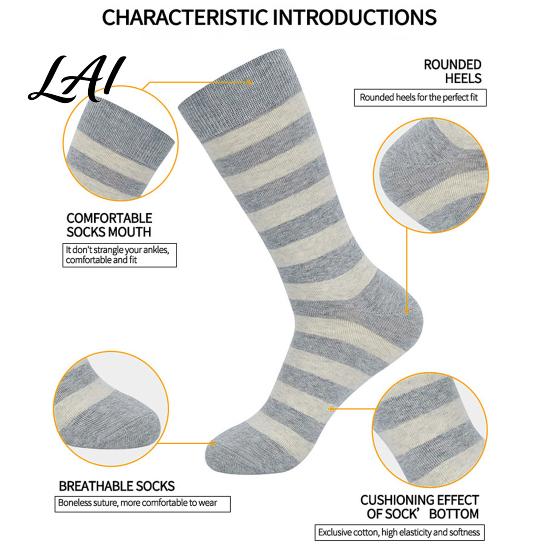 Moisture Wicking Athletic Socks 1 Pair Men's Stripe Crew Socks Mid-Calf Dress for Business Breathable Commuter Cotton Casual with High-Elastic
