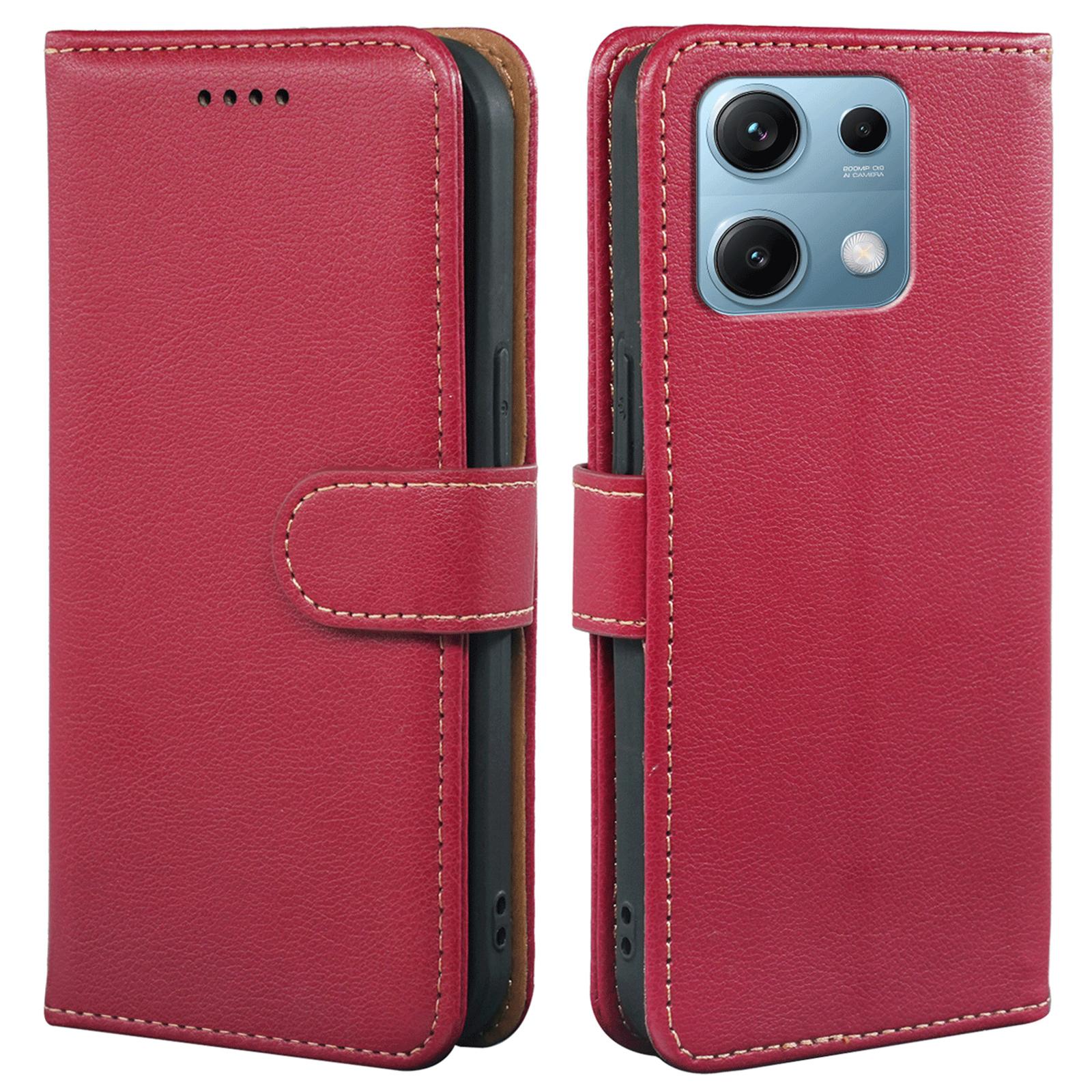 

For Xiaomi Redmi Note 14S 4G Case RFID Blocking Wallet Litchi Texture Leather Phone Cover Magnetic Clasp Red