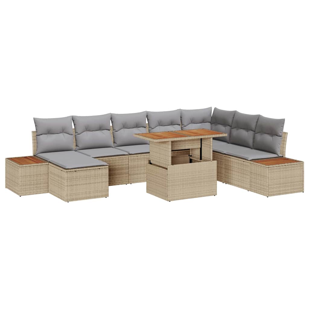 Garden Dining Set with Cushions 9 pcs Beige and Grey