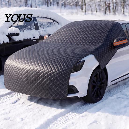 Waterproof Ice Guard for SUVs Car Windshield Snow Cover with Hood Extension, Aluminum Film Half Universal Fit Sun Shade Cover, Winter Frost SUV Sedan